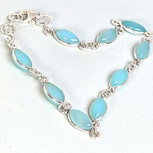 925 Sterling Silver Bracelet 7.5" with Natural Chalcedony